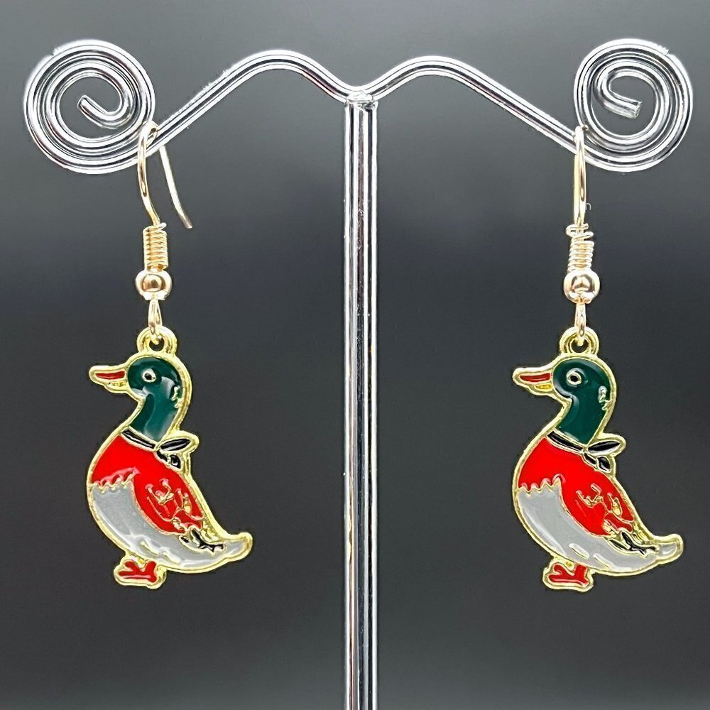 Enamel Duck Earrings | Handmade - Picture 5 of 6